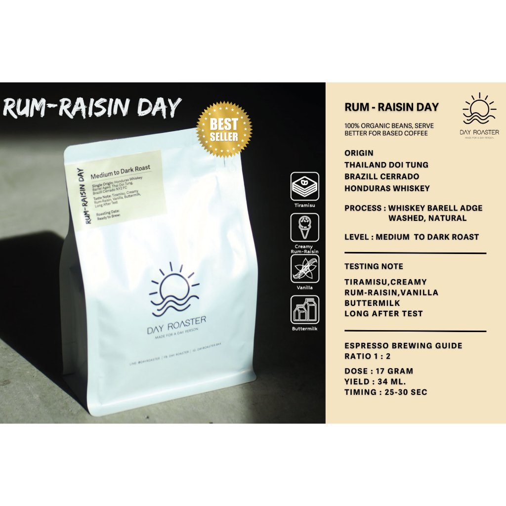 DAY ROASTER เมล็ดกาแฟ  RUM RAISIN DAY BLEND 200g. (คั่วระดับกลางถึงเข้ม)