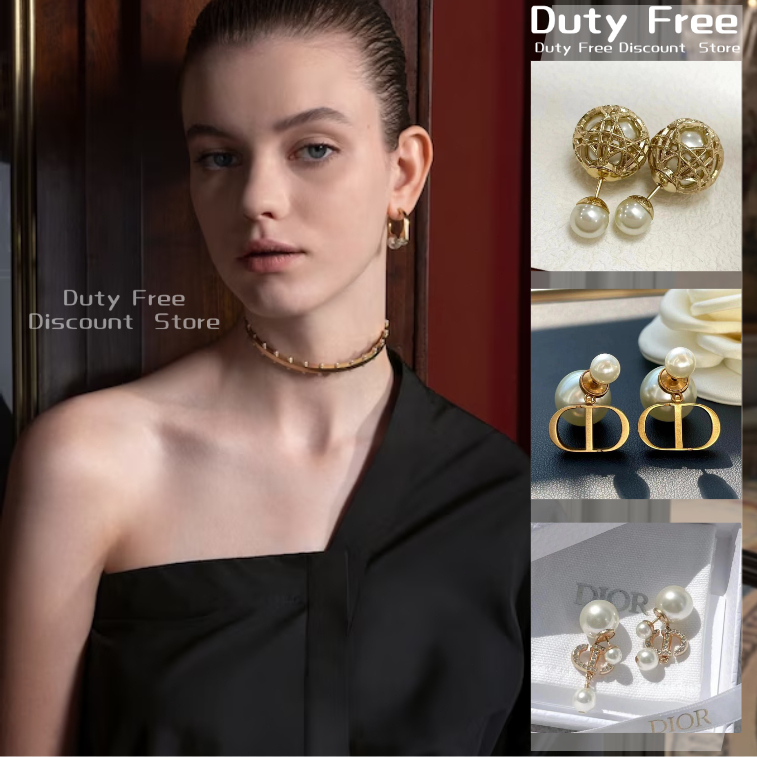 Dior ต่างหู Dior Tribales Earrings ดิออร์ ต่างหูผู้หญิง ต่างหูมุก สไตล์คลาสสิก