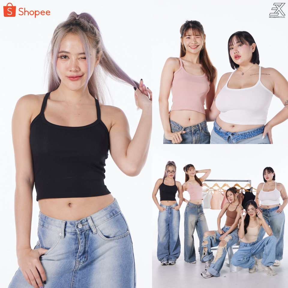 Expogarment เสื้อสายเดี่ยว ครอป ผ้ายูนิ Spandex ยืดได้ถึงรอบอก 44 นิ้ว เอวลอย spaghetti crop UN002