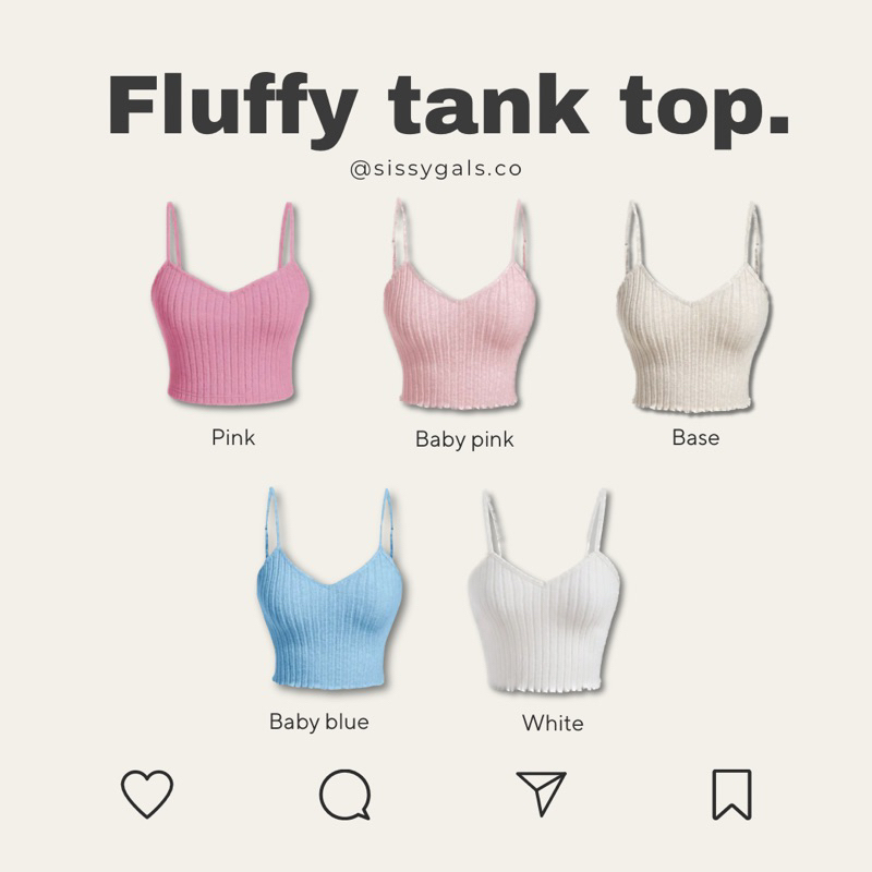 sissygals : พร้อมส่ง Fluffy Tank Top เสื้อสายเดี่ยว ผ้านิ่ม ปรับความยาวสายได้