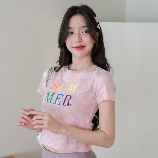 JARINYA เสื้อยืดปัก summer เนื้อผ้ายืด เกรดดี ทรงเป๊ะ ใส่สวยมาก