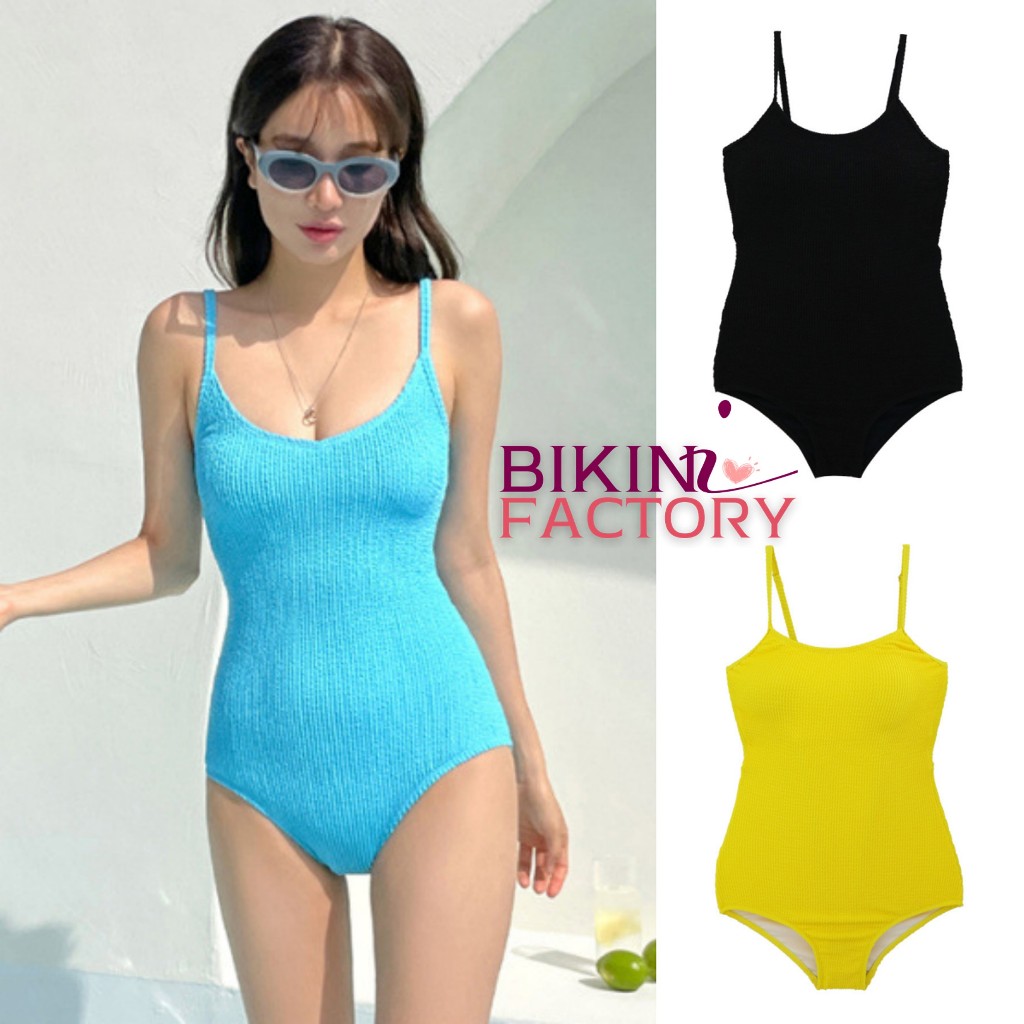 BIKINI FACTORY ชุดว่ายน้ำผู้หญิง ชุดบอดี้สูท วันพีช 🌼 ชุดว่ายน้ำสายเดี่ยว เอวสูง มีฟองน้ำ BK-031