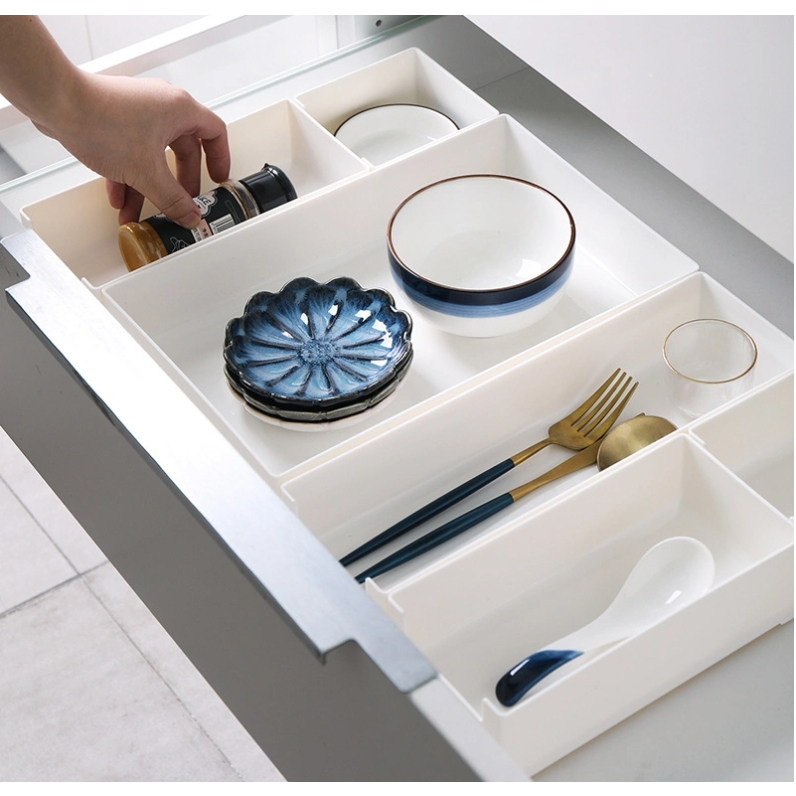 กล่องแบ่งพาทิชั่น แบ่งช่องในลิ้นชัก กล่องเก็บของลิ้นชักพลาสติก และจัดเรียงโต๊ะ ให้เป็นระเบียบ เป็นโซน ๆ สไตล์มินิมอล - รูปที่ 2