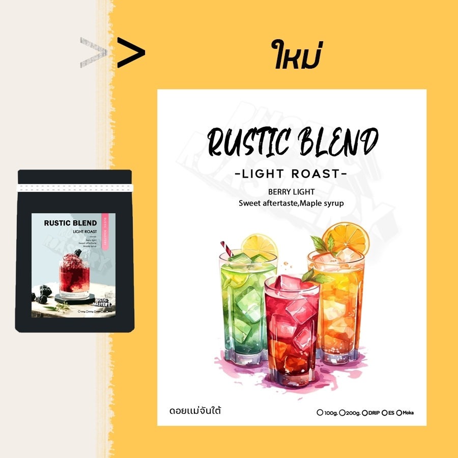 เมล็ดกาแฟคั่วอ่อน Rustic Blend 100g/200g