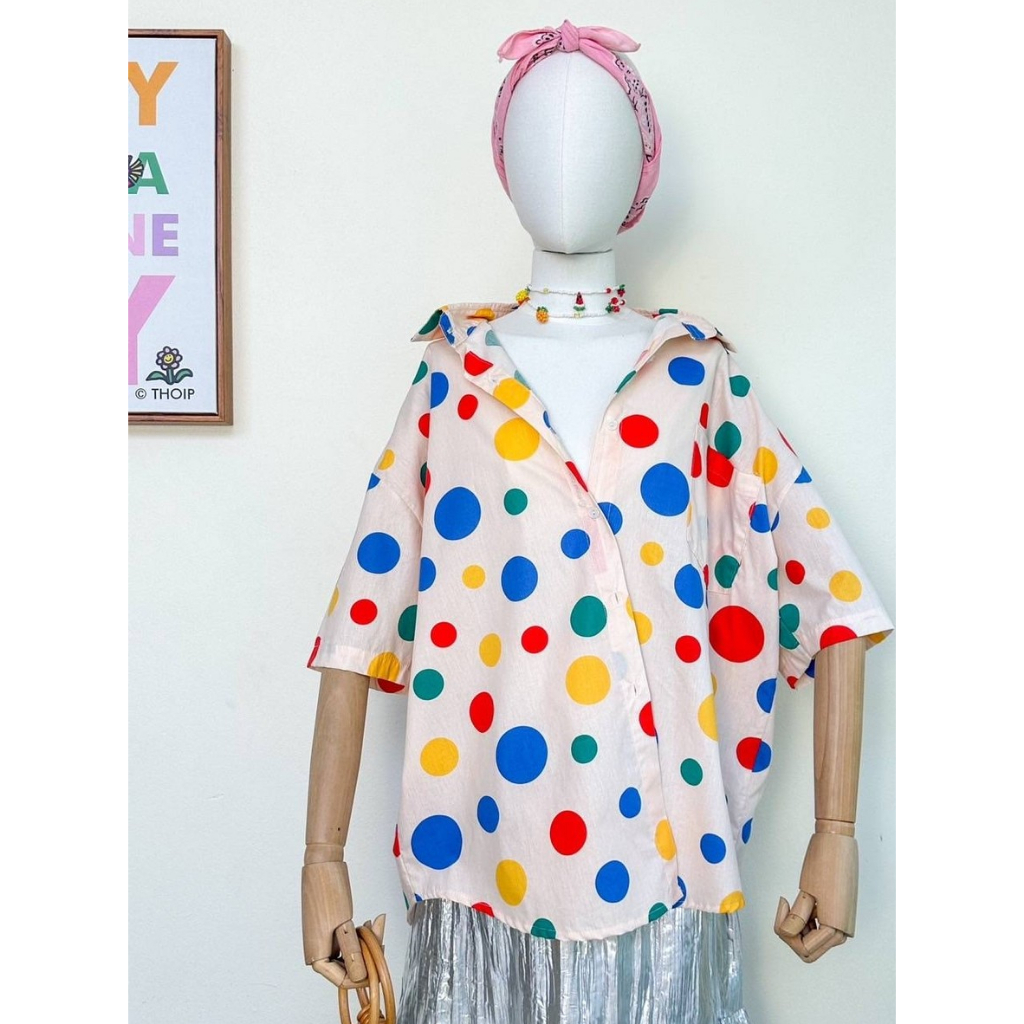 𝗞𝗔𝗪𝗔𝗶𝗶 𝗦𝗛𝗜𝗥𝗧 เสื้อเชิ้ต Oversized ผ้าคอตต้อนพิมพ์ลาย