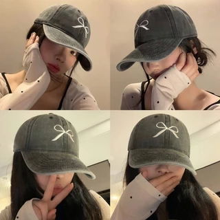 [W0208] หมวกแก๊ป หมวกแก๊ปปักโบว์สีซีด มีสายปรับขนาดได้ ใส่กันแดดใส่เที่ยว งานจริงน่ารักมาก