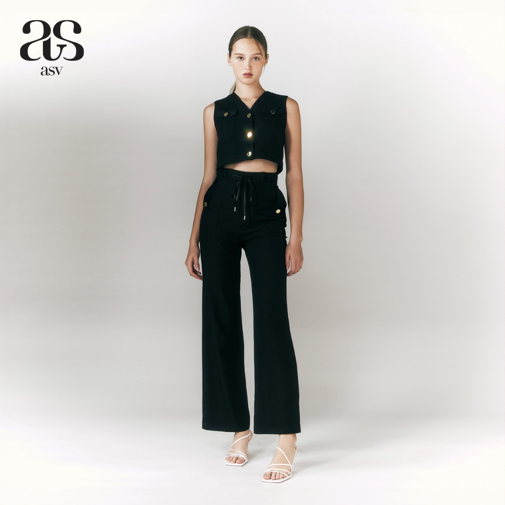 [asv pf24] Josie Straight Pants กางเกงผู้หญิง ขายาว ทรงตรง แต่งพับกระเป๋าข้างและกระดุมทอง  เอวยางยืด