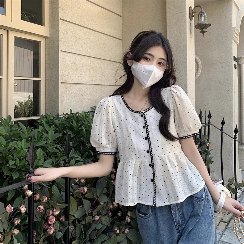 (พร้อมส่งจากไทย) เสื้อลายจุดน่ารักสไตล์เกาหลี [LL13]