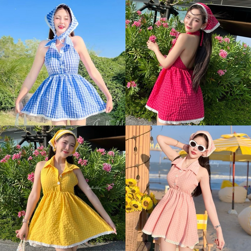 Minidress’ เซต3ชิ้น - มินิเดรส คอปกเปิดหลัง เซ็กซี่แต่งชายลูกไม้ ^^ - กางเกงขาสั้น เข้าชุด - ผ้าโพกหัว มีลูกไม้ขอบริม