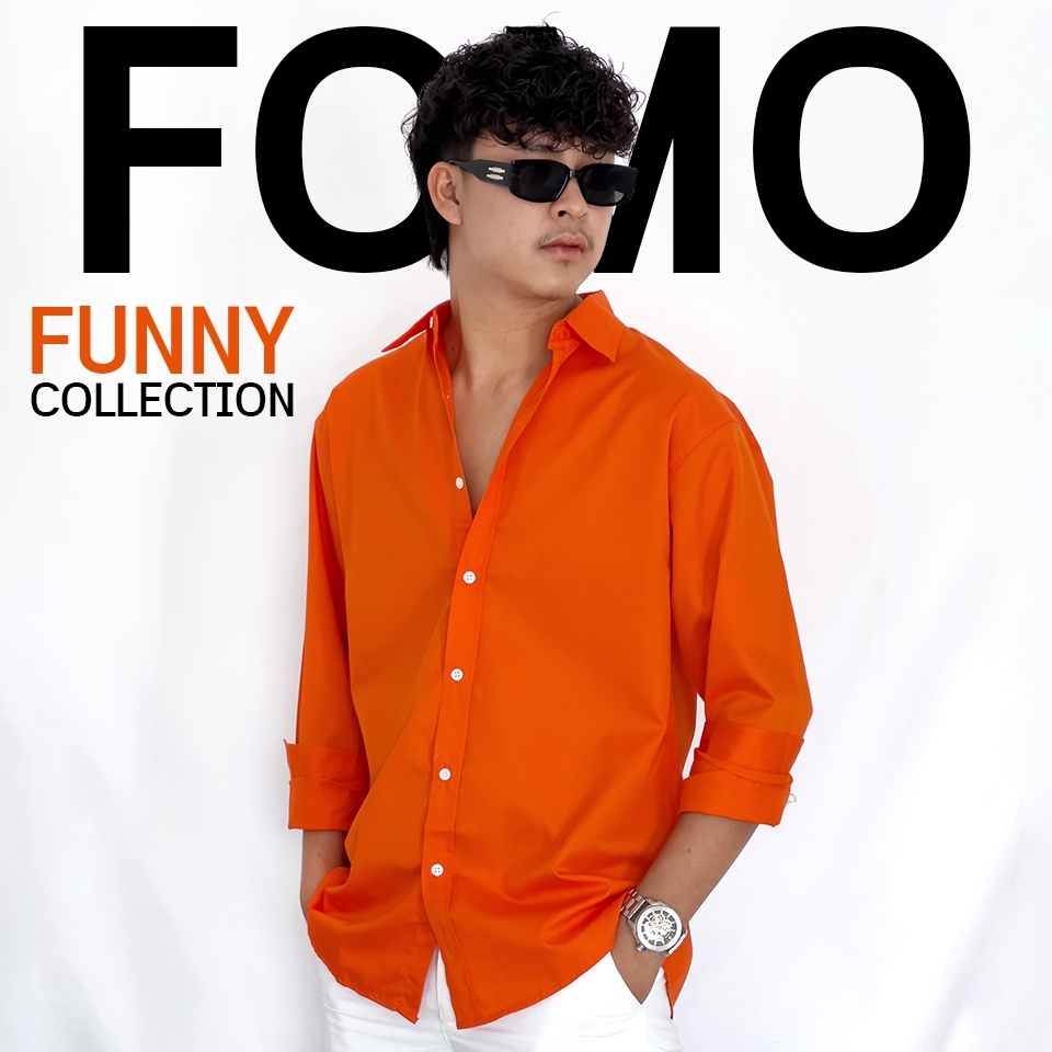 Fomo-เชิ้ตแขนยาว สีส้มออเรนจ์ เชิ้ตสีสด เสื้อเชิ้ตสีส้ม เสื้อเชิ้ตคัลเลอร์ฟูล