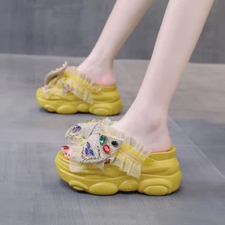รองเท้าส้นสูงสุภาพสตรี สุภาพสตรีแฟชั่นสบายนุ่มสบาย ๆ รองเท้าแตะส้นหนา 7.5cm 34-39