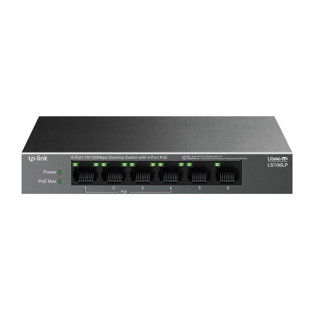 TP-LINK SWITCH สวิตซ์ 6-Port 10/100Mbps Desktop Switch with 4-Port PoE รุ่น LS106LP - LifeTime