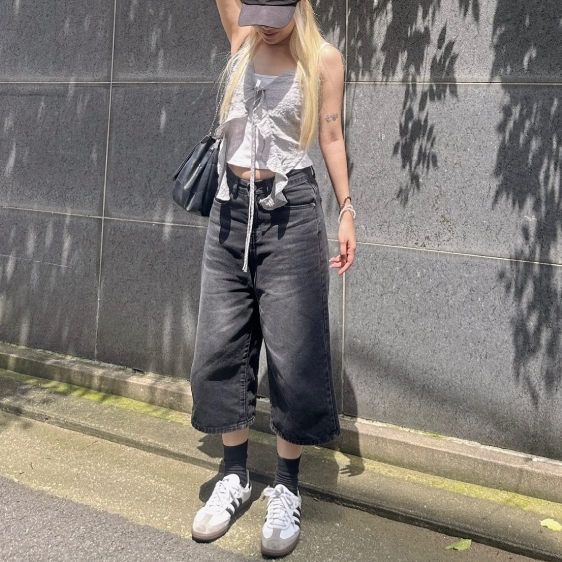 Pastry Heart - Jorts Jeans Black Denim กางเกงยีนส์ขาสั้น 4 ส่วน สีดำ [พร้อมส่ง]
