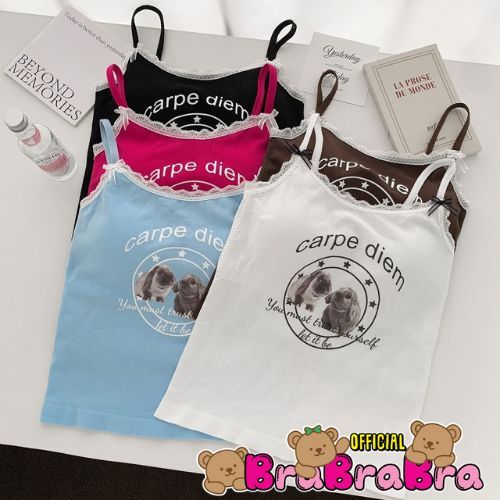 [ส่งจากไทย] 𝑩𝒓𝒂𝑩𝒓𝒂𝑩𝒓𝒂 #bra-274 เสื้อสายเดี่ยว พิมพ์ลาย  การ์ตูนกระต่าย แต่งขอบลูกไม้