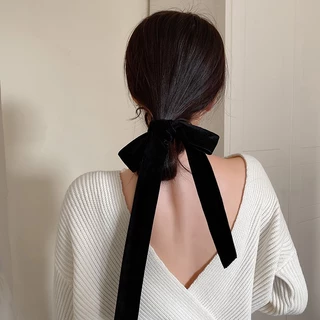 Black velvet ยางรัดผมโดนัทโบว์สีดำ ผ้ากำมะหยี่ สามารถถอดได้ 2ชิ้น ยางรัดผม โบว์ผูกผม