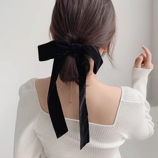 Black velvet ยางรัดผมโดนัทโบว์สีดำ ผ้ากำมะหยี่ สามารถถอดได้ 2ชิ้น ยางรัดผม โบว์ผูกผม
