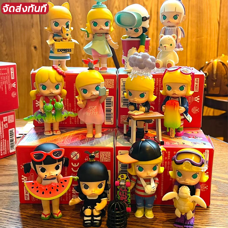【พร้อมส่ง】ฟิกเกอร์ POP MART popmart molly My Childhood Series รูปกล่องตาบอด ารักรูปสาวของขวัญเดสก ์ ท ็ อปตกแต ่ ง