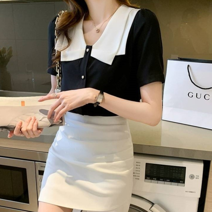 MIKIE 💫 F11-F12 เชิ้ตสาวอวบแขนยาว-แขนสั้น สไตล์ลูกคุณ แต่งปกขาว2ชั้น กระดุมมุขรอบเงินสุดหรูหรา สาวอวบอก 60 นิ้วใส่ได้จ้า