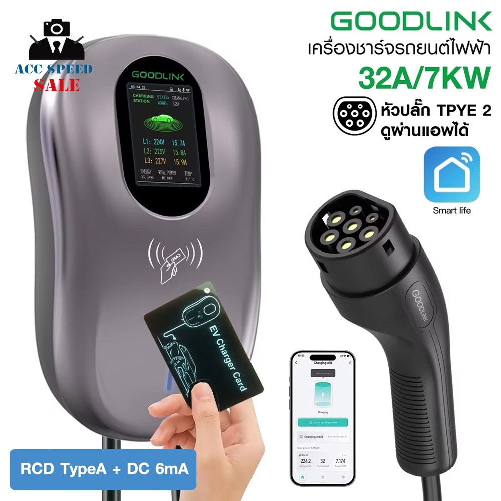 GOODLINK Wall Box EV Charger 7KW, 11KW Type2 Electric Car Charging Cable Fast Charging with RFID Car