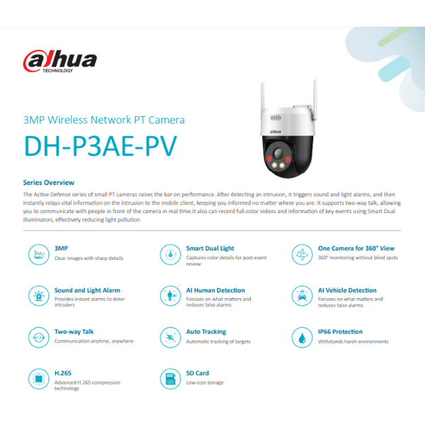 [5.15]Dahua wifi P3AE-PV รุ่น PICOO A2 คมชัด 3ล้าน หมุนได้ มี AI พูดคุยโต้ตอบได้ Smart Dual Light