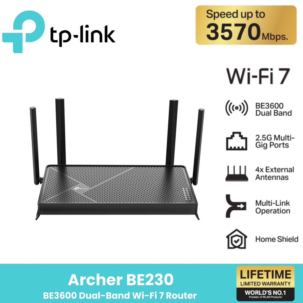 TP-Link Archer BE230 เราเตอร์ไวไฟ 7 BE3600 Dual-Band Wi-Fi 7 Router 4เสารับส่งสัญญาณ พร้อม Beamformi