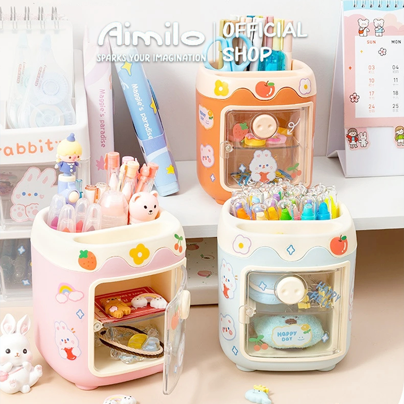 Aimilo กล่องใส่เครื่องเขียน กล่องใส่ดินสอ ปากกา กล่องใส่แปรงแต่งหน้า พร้อมลิ้นชัก ขนาดใหญ่
