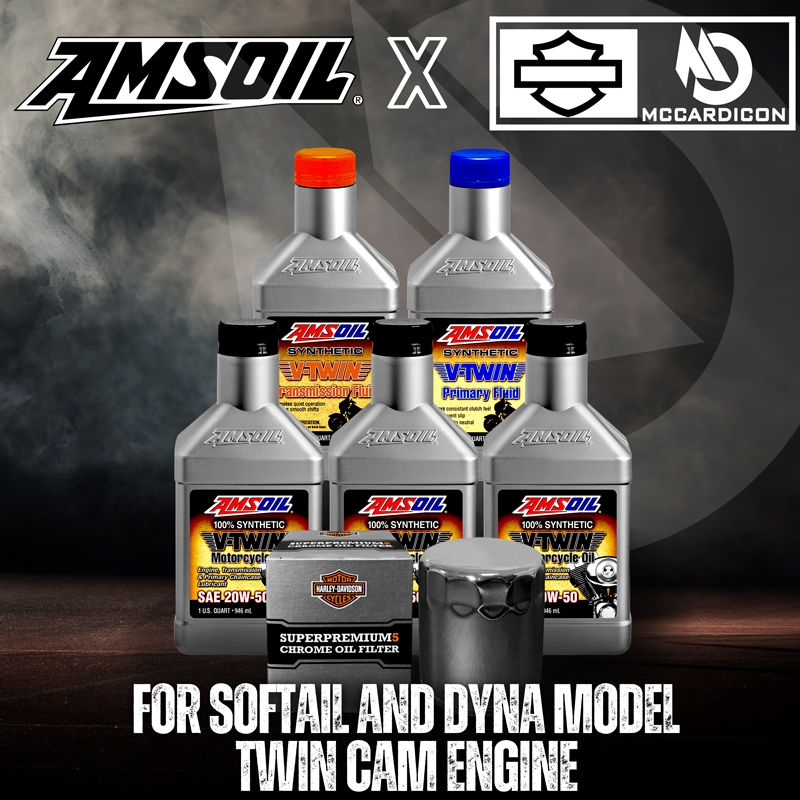 ชุดเปลี่ยนถ่ายน้ำมันเครื่อง แอมซอย (Amsoil) สังเคราะห์ 100% สำหรับ ฮาเลย์ เดวิดสัน ซอฟต์เทลและไดน่า