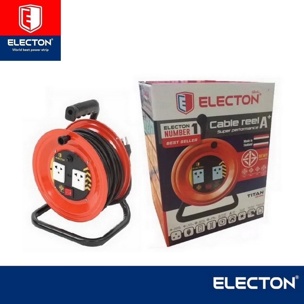 ล้อเก็บสายไฟ สีส้ม 20เมตร VCT3x1.0 Cable Reel (เต้ารับ 2ช่อง หรือ 4 ช่อง) ล้อเก็บสายไฟคุณภาพสูง ม้วนเต้ารับ มอก. Electon