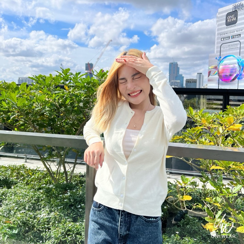 เสื้อไหมพรมผู้หญิง เสื้อคลุมกันลมกันแดด Uniwear : UV cut lecture crew neck cardigan