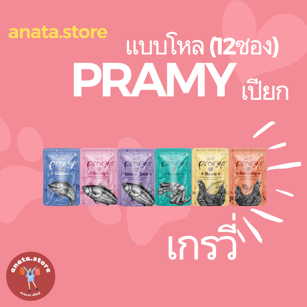 [แบบโหลคละได้] Pramy เกรวี่ อาหารแมวเปียกพรามี่ 70กรัม