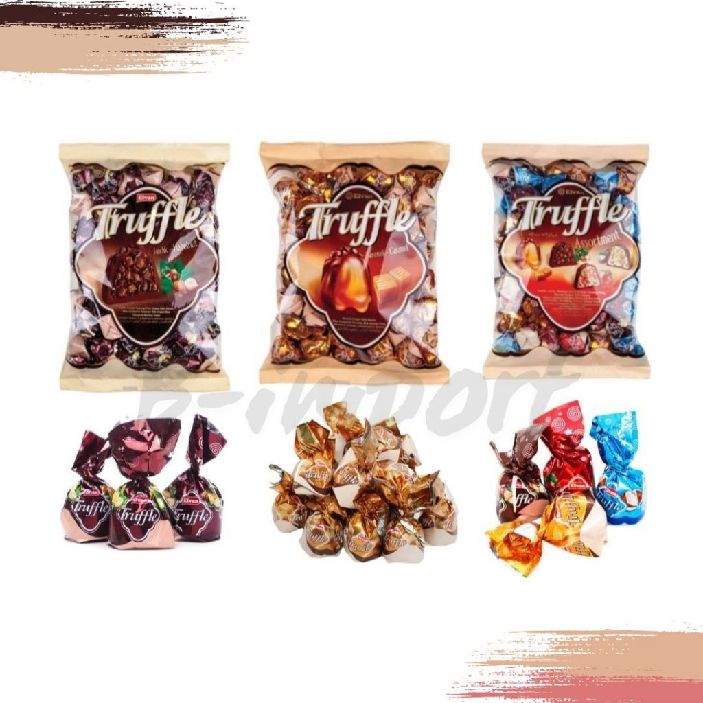 Elvan Truffle ช็อกโกแลตสอดไส้ มี 3 รส น้ำหนัก 500 กรัม มีประมาณ 20 ชิ้น สินค้ามีฮาลาล