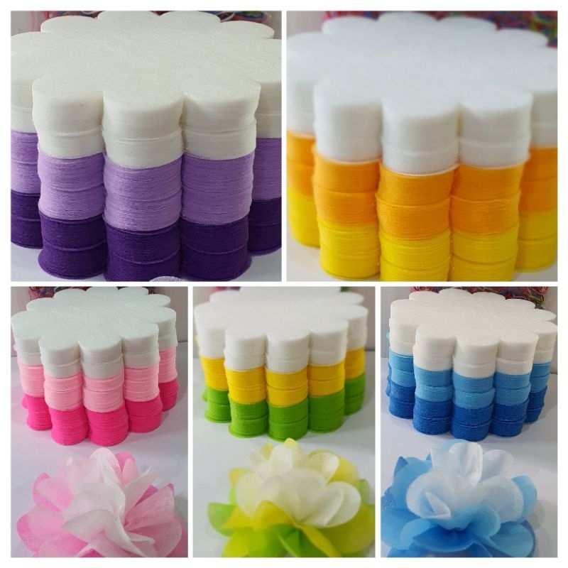 กระดาษห่อเหรียญขอบโค้งใหญ่3สีสีละ100แผ่น/3ห่อรวม300แผ่นพร้อมหนังยางในห่อนำไปห่อได้100ดอกขนาด9.7เซนต์