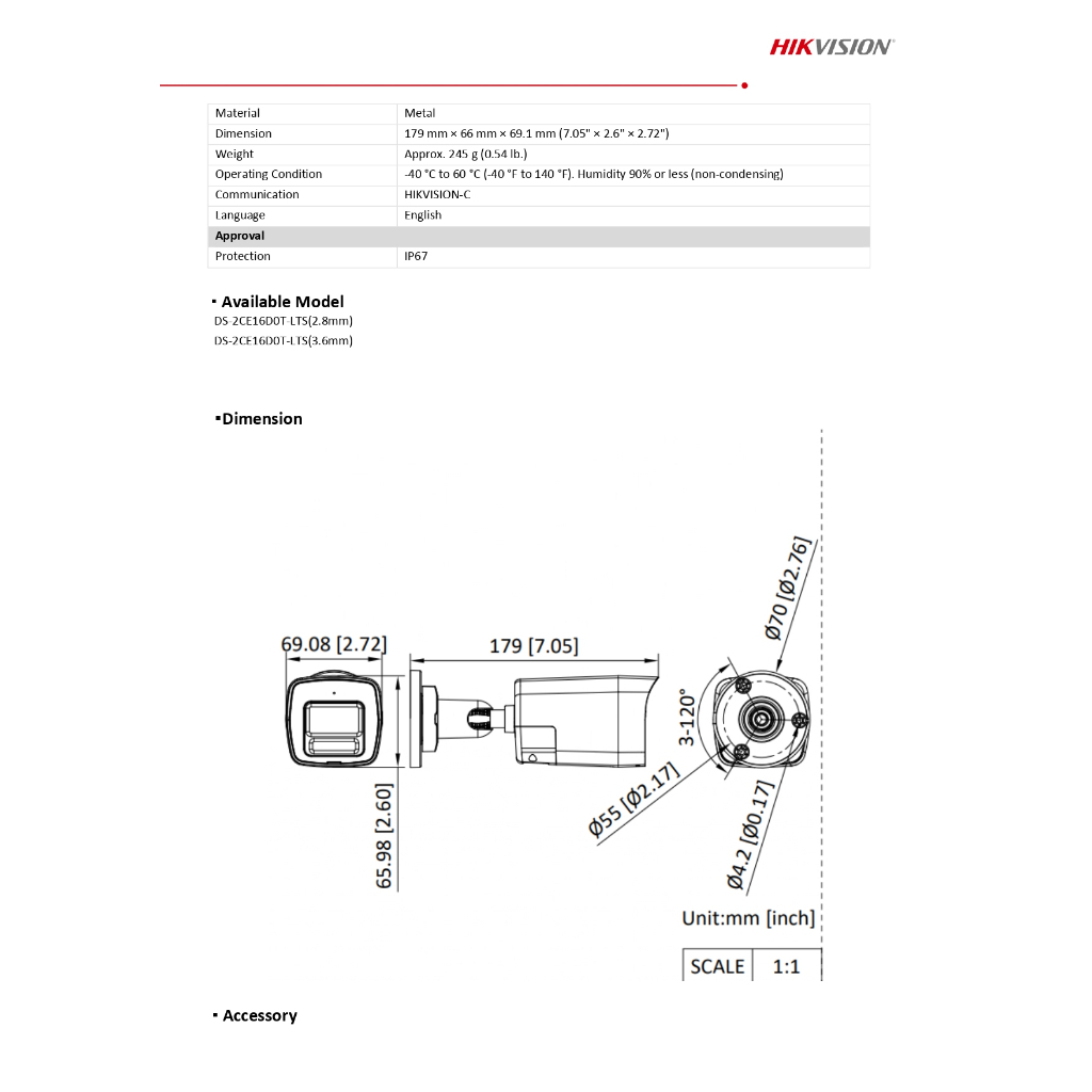 HIKVISION ชุดกล้องวงจรปิด 2MP พูดคุยโต้ตอบได้ รุ่น iDS-7204HQHI-M1/XT + DS-2CE16D0T-LTS 2.8mm จำนวน 4 ตัว + ชุดอุปกรณ์