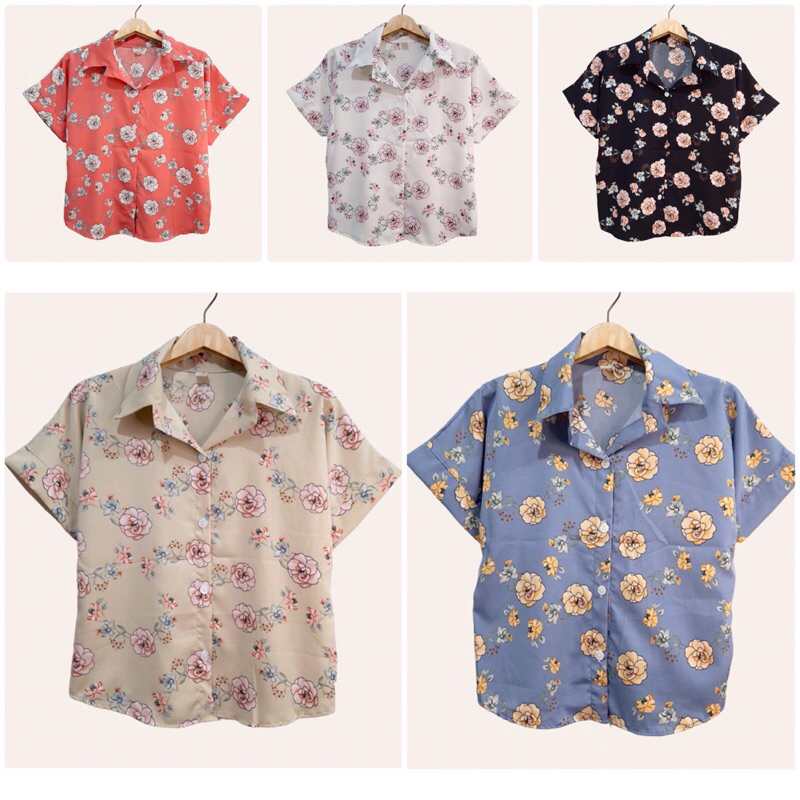 (อก 42”) เสื้อเชิ้ต เเขนสั้น ผ่าหน้า ลายดอก ผ้าไหมอิตาลี ไม่ต้องรีด