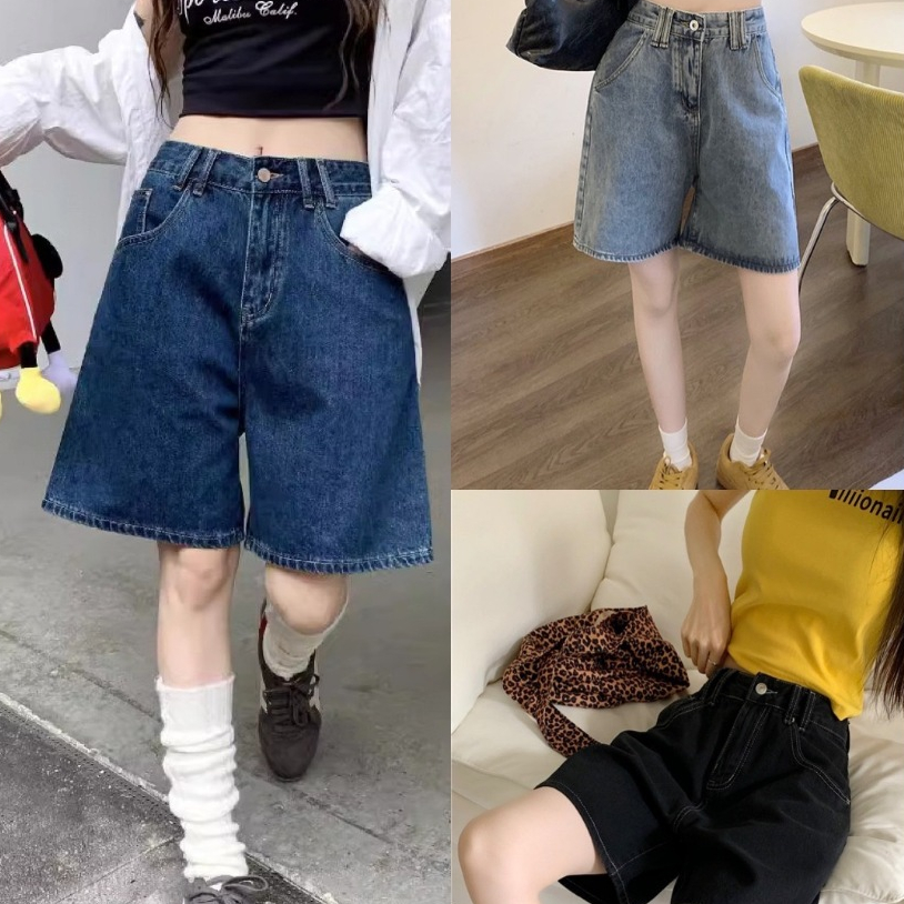 NEWSIZE/XS-8XL กางเกงขาสั้นแฟชั่นผู้หญิง 1788กางเกงสามส่วนขากระบอก กางเกงยีนส์ขาสั้นมินิมอล
