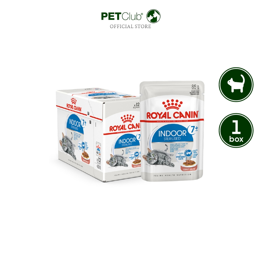 [PETClub] Royal Canin Indoor Sterilized 7+ Gravy - อาหารแมวสูงวัยเลี้ยงในบ้าน ทำหมัน ในน้ำเกรวี่ (85g.x12ซอง)