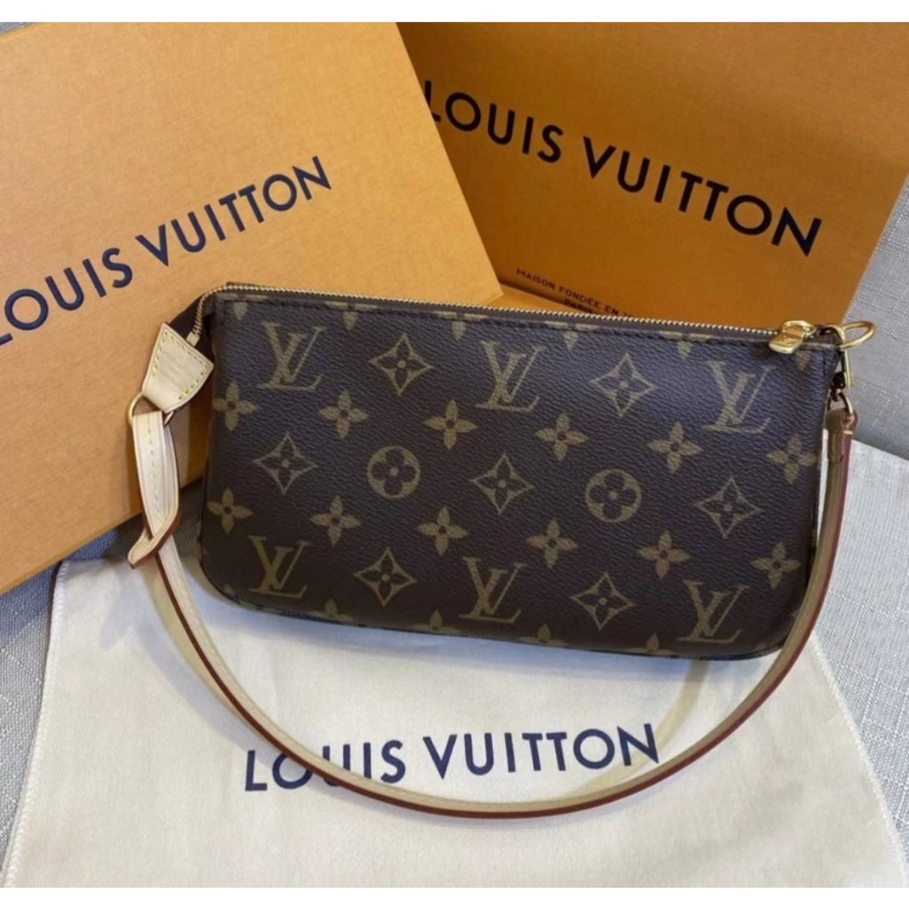 LV Louis Vuitton สายตายาวผ้าใบถุงป่านอุปกรณ์เสริมกระเป๋ากระเป๋าถือกระเป๋าสะพายไหล่ M40712 สไตล์ของผู