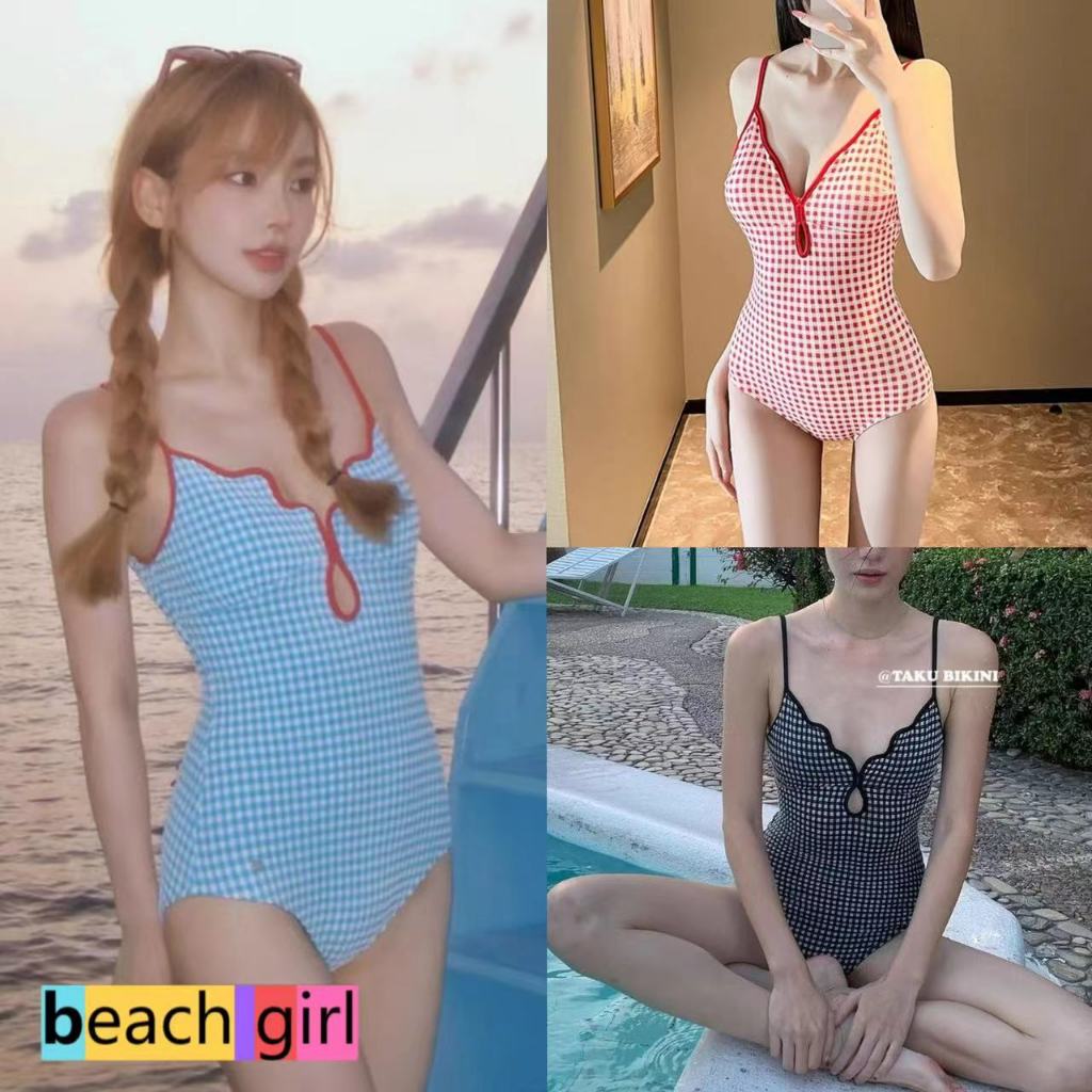 beachgirl  ชุดว่ายน้ำวันพีช แฟชั่น ลายสก็อต ชุดไปทะเล ผ้าแห้งเร็ว #0277