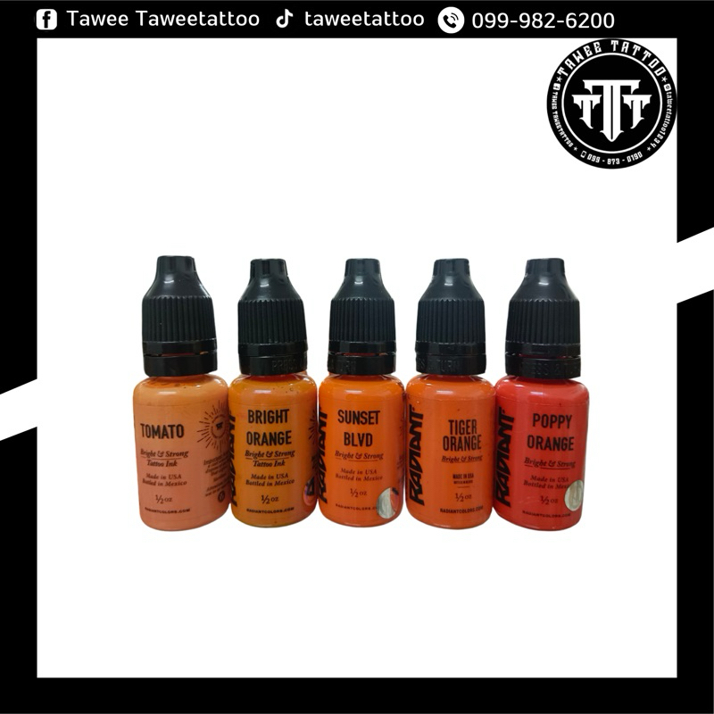 สี RADIANT สีเรเดียนท์ ขนาดครึ่งออนซ์ เฉดสีส้ม สำหรับงานสักลาย Tattoo