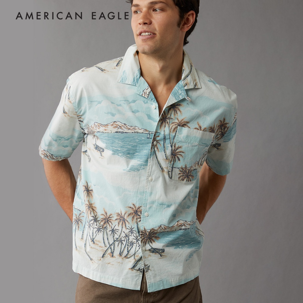 American Eagle Tropical Button-Up Poolside Shirt เสื้อเชิ้ต ผู้ชาย แขนสั้น (NMSH 015-6265-395)