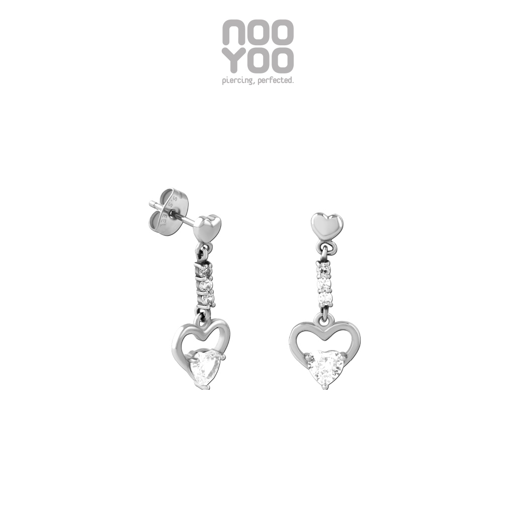 NooYoo ต่างหูสำหรับผิวแพ้ง่าย Heart Drop with Crystal Surgical Steel
