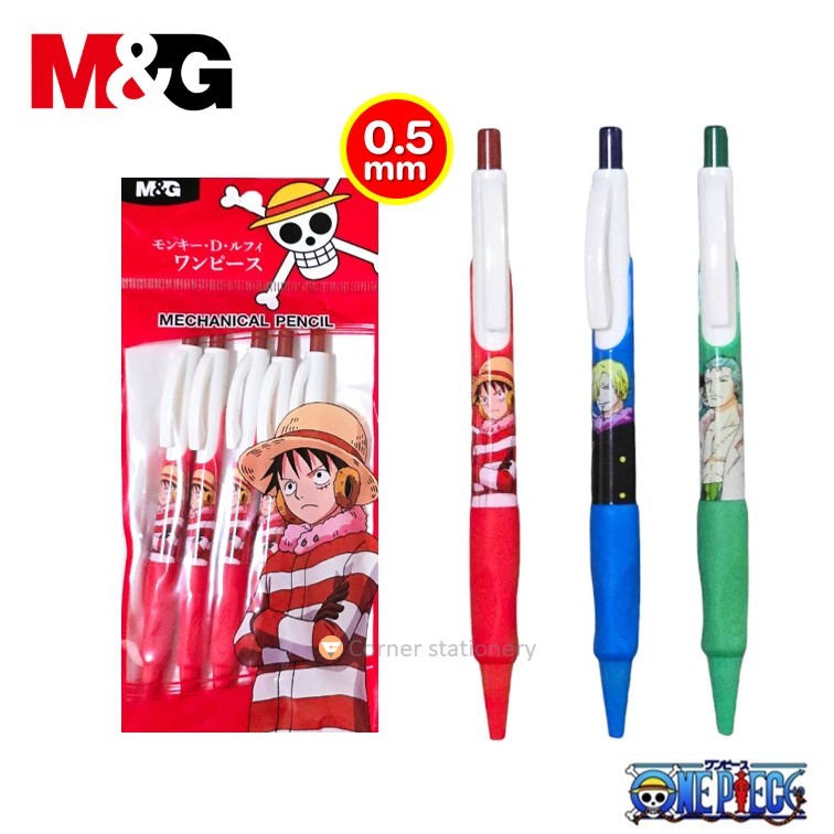 ดินสอกด 0.5 มม.M&G ลายวันพีช one piece เก็บหัวได้ 3 ลาย มียางจับ รุ่น QMPK0373 ลิขสิทธิ์แท้ pencil