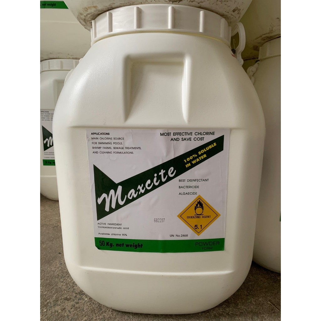 TCCA 90% Maxcite ชนิดผง/เกล็ด ขนาด 50 กิโลกรัม ของแท้ 100% มีใบ MSDS ช่วยปรับสภาพน้ำใส ปรับค่า PH-