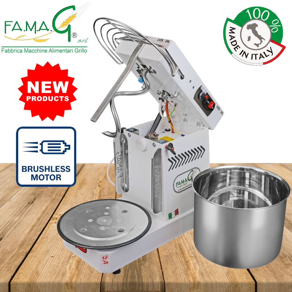 FAMAG  เครื่องนวดแป้ง IM10/S/10V HH NEW MODEL BRUSHLESS!! White Spiral Mixer Tilting Head and Remova