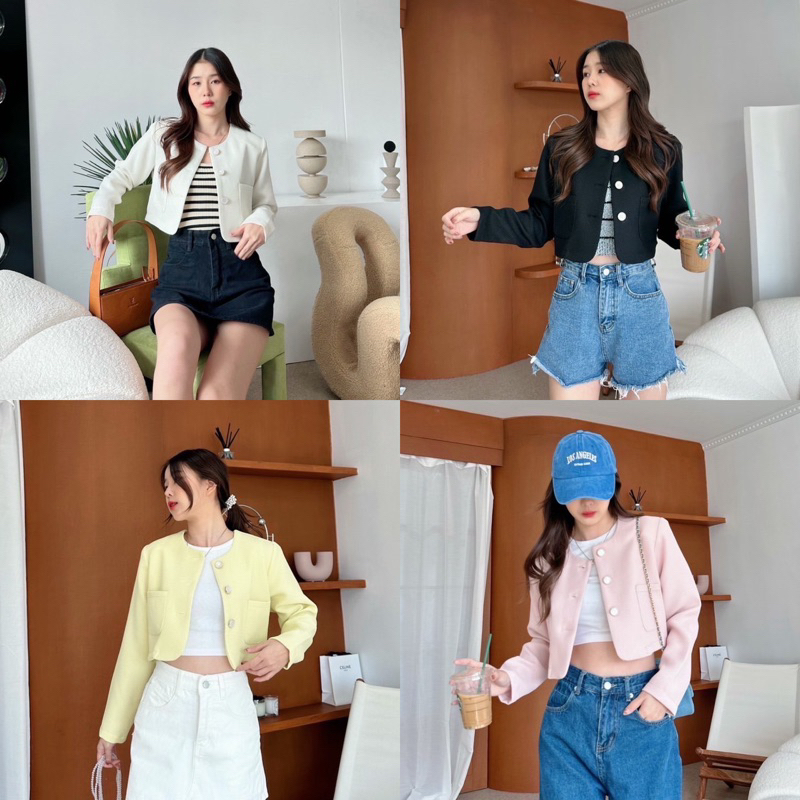 Tweety Crop เสื้อเบลเซอร์ ครอป blazer crop tweed เสื้อคลุมทำงาน สีดำ