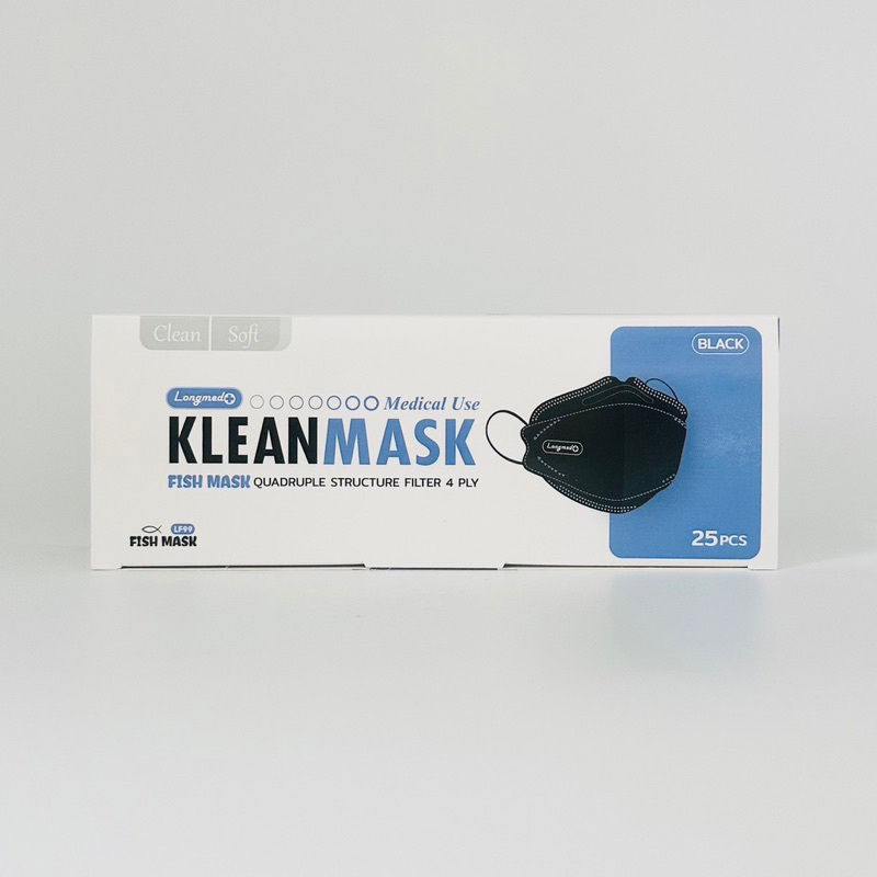 (สีดำ กล่อง) Klean Mask LF99 (ป้องกัน PM2.5) หนา4ชั้น 25ชิ้น/กล่อง ใส่สบาย หายใจสะดวก Fishmask Longmed