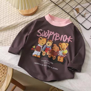 Babyonline(Y515)L3-4 (ส่งด่วน1วัน)เสื้อแขนยาวกันหนาวสำหรับเด็กสกรีนลายหมีน่ารัก ผ้าสำลี นิ่ม