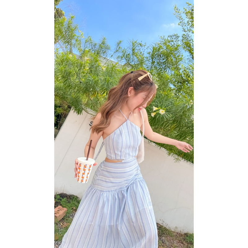 ( กดโค้ด Live ลดเพิ่ม ลด 100 ) TheBlancPale : Velda Dress เดรสเกาหลี ทรงลูกคุณหนู เดรสตัวยาว เดรสไปทะเล