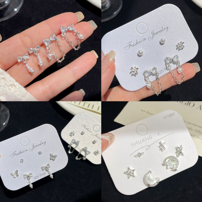 เซ็ตต่างหูงานpure sterling 925 silver งานคุณภาพเกรดพรีเมี่ยมพร้อมส่งในไทย