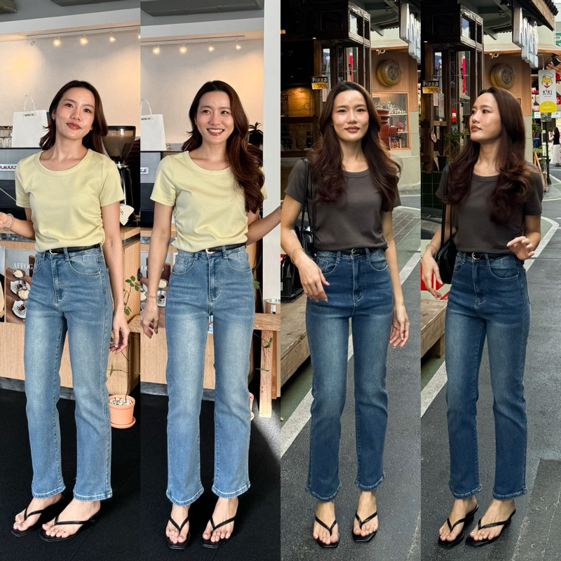 [เก็บโค้ดหน้าร้าน 30% เหลือ 475฿] “Lilly Jeans” กางเกงยีนส์ขากระบอกเล็กเอวสูง ทรงขาเต่อ กระชับหุ่น